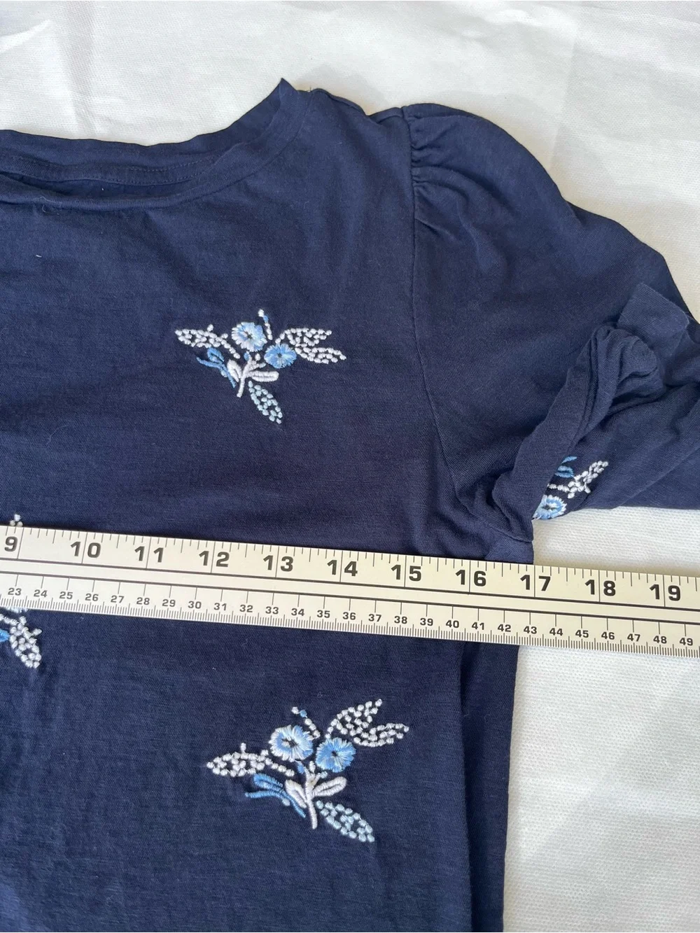 LOFT Navy Tee with Light Blue Floral Embroidery 100% Cotton